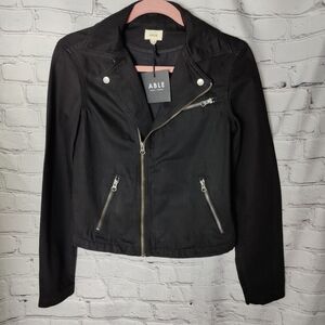 Able Denim The Moto Jacket Black Size XS NWT